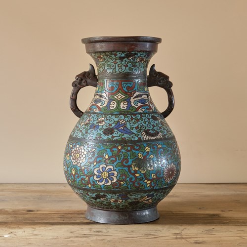 Antique Eastern Champleve Enamel And Bronze Vase