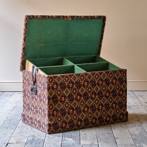 Large 19Th Century Upholstered Pine Storage Chest