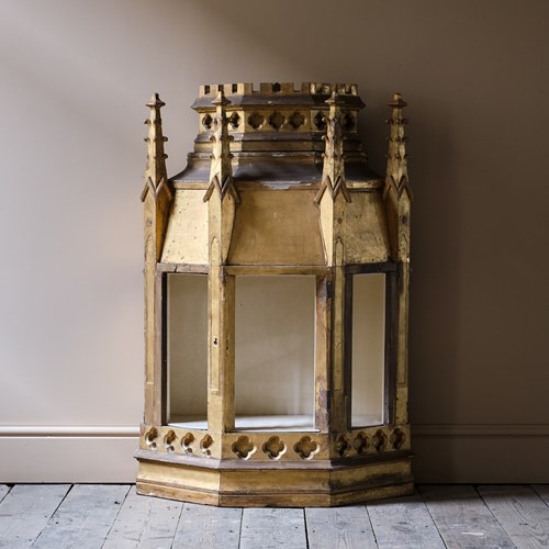 Large 19Th Century Gothic Gilt Pine Cupboard