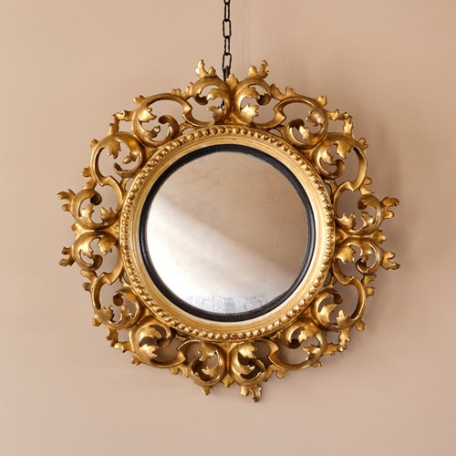 Small 19Th Century Giltwood Convex Mirror.