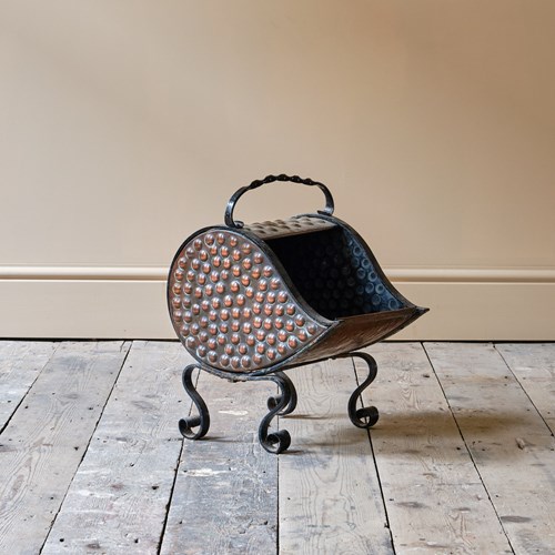 Arts And Crafts Wrought Iron And Copper Coal Scuttle.