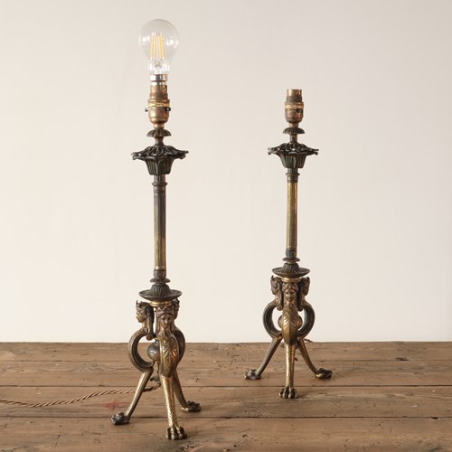 Pair Of Early 20Th Century Brass Lamps