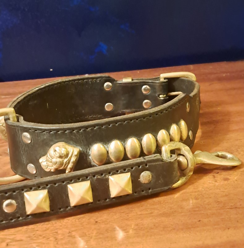 Embellished brass and leather dog collar and lead-dick-liddy-antiques-20221028-225230-main-638025946565335971.jpg