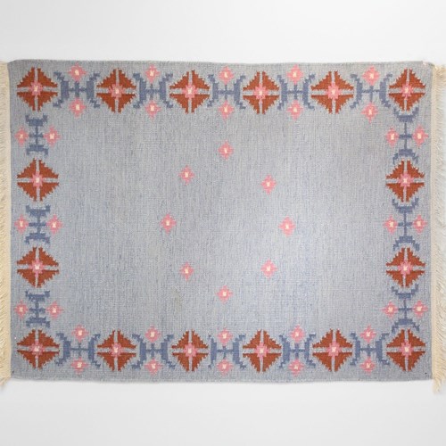 Mid-Century Swedish Kilim In Tones Of Pale Blue