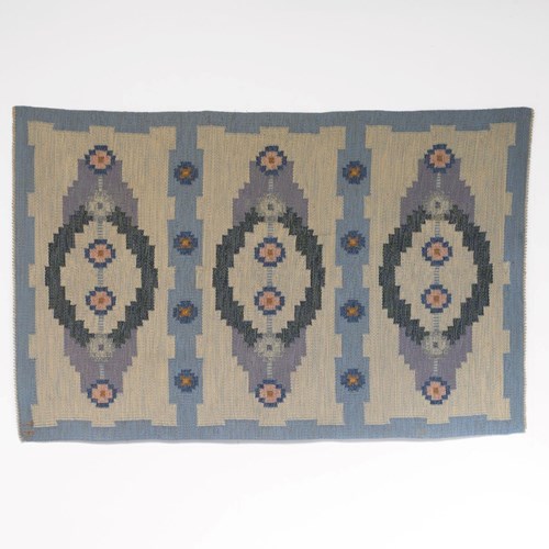 Mid-Century Swedish Kilim Signed TA