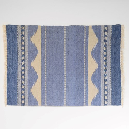 Mid-Century Swedish Kilim In Dark Blue Tones
