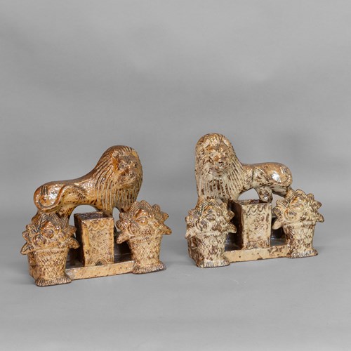 Stoneware Salt-Glaze Ornamental Lion Spill Holders