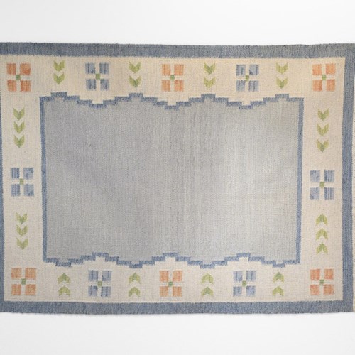 Swedish Mid-Century Kilim In Pale Tones Of Blue