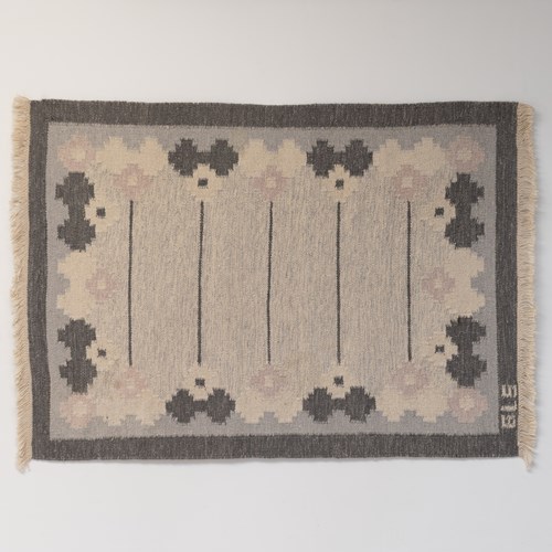 Mid-Century Swedish Kilim In Grey Tones