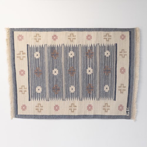 Mid-Century Swedish Kilim Signed GK
