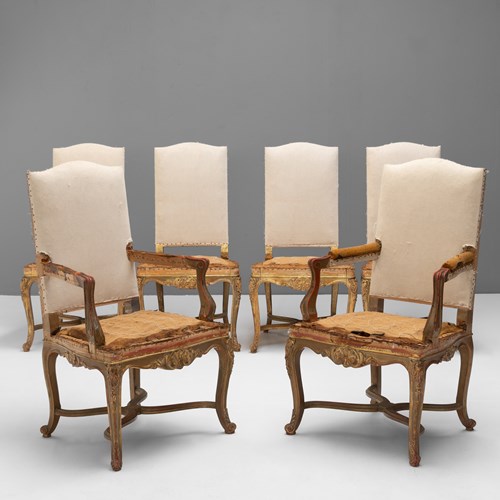 Set Of Six Gilded French Dining Chairs
