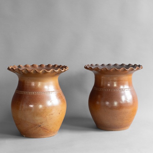 Pair Of Large Salt Glazed Pots