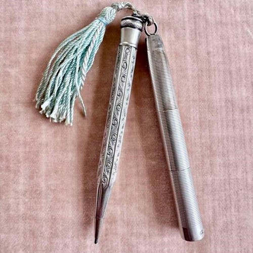 Victorian silver plated needle case & rotating pencil