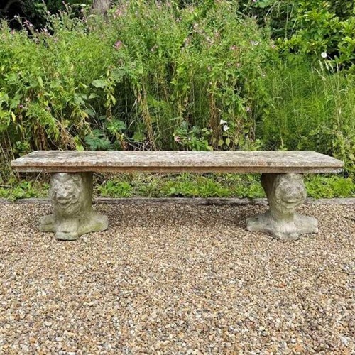5ft Stone Lion Bench