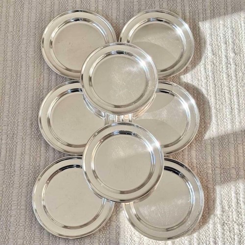 Set 8  Edwardian Silver-Plated Hotelware Dinner Plates By Elkington & Co