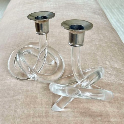 Pair of Dorothy Thorpe style lucite pretzel candlesticks C1970