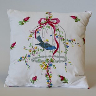 Vintage Blue Bird Fabric Cushion 