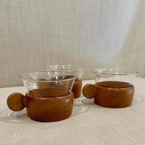 Glass And Teak Coffee Cups