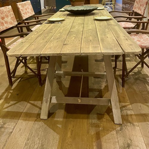 Vintage Long Pine Plank Farmhouse Table 