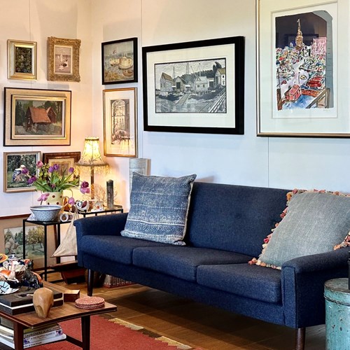 Mid Century Georg Tham Blue Tweed Sofa