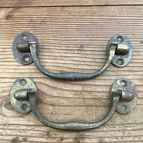 2 Vintage Solid Brass Pull Drawer Handles