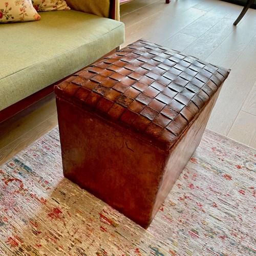 Arts And Crafts English Hide Ottoman Footstool 