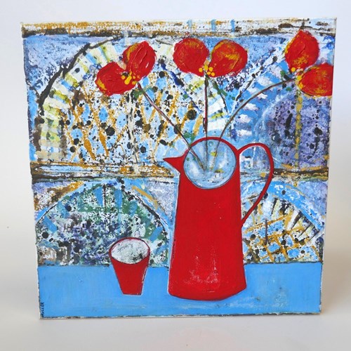 Red Jug And Poppies St Ives School Still Life