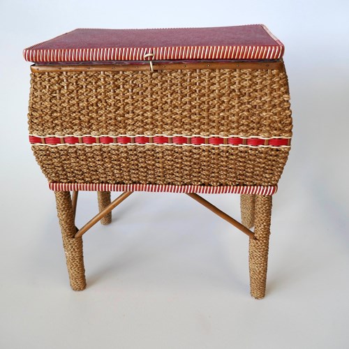  Mid Century Rattan Sewing Basket 