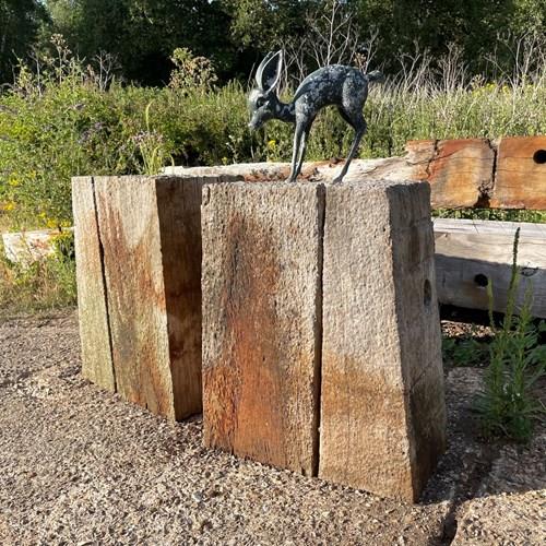 Pair Of Primitive Brutalist Wooden Side Tables