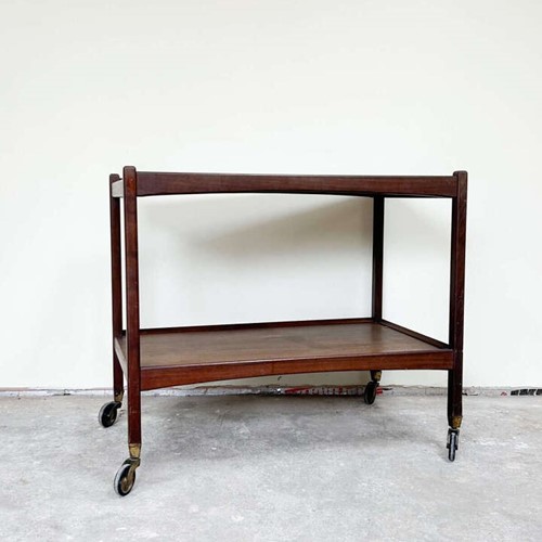 Mid-Century Modern Trolley Teak & Brass Roller Feet