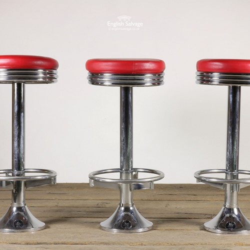 1950s American Diner style red chrome stools