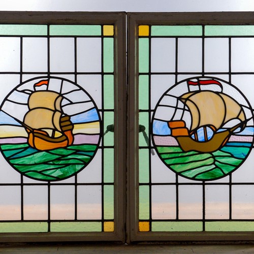1930s galleon stained glass windows
