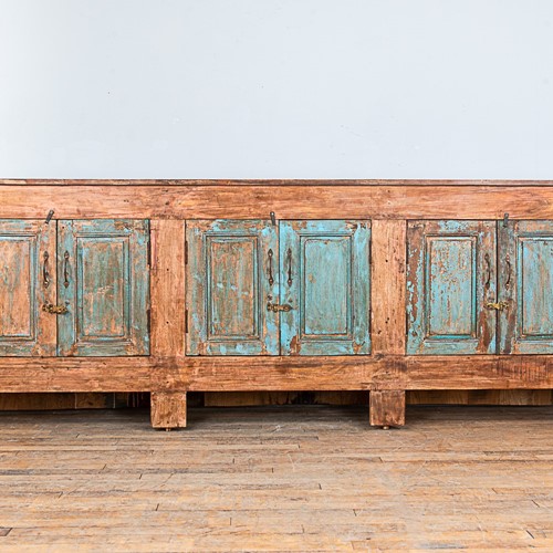 Large reclaimed teak counter with cupboards