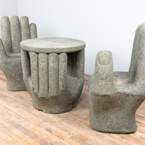 Unusual carved hand table and chairs