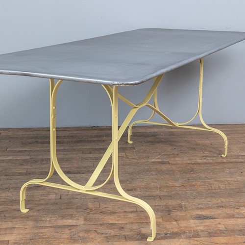 Handmade zinc topped flat bar dining table