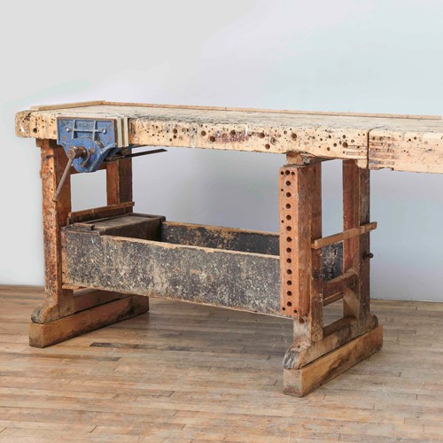 Well used old industrial work bench