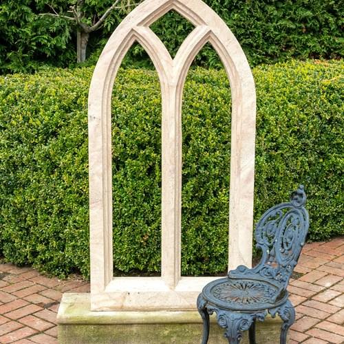 Gothic Style Hand Carved Arched Stone Window
