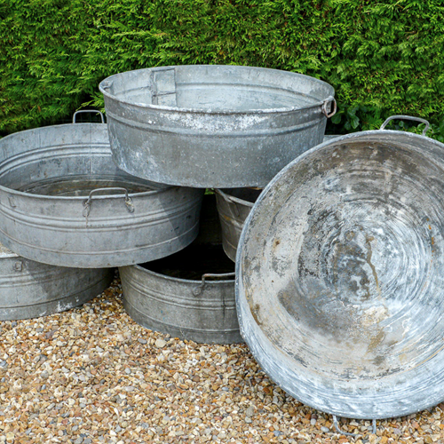 Vintage galvanised tubs