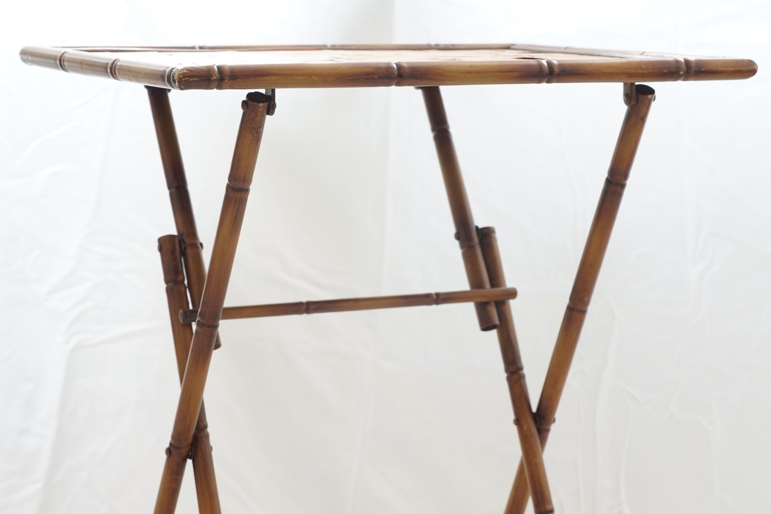 Bamboo Topped Folding Table On Faux Finished Metal Base - The Hoarde Vintage