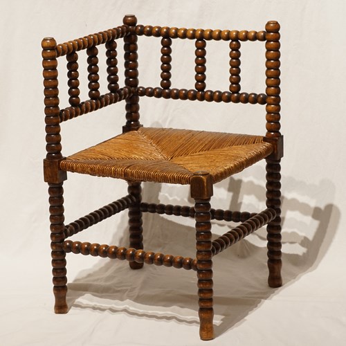 Antique French Provincial Bobbin Rush Corner Chair, Circa 1893
