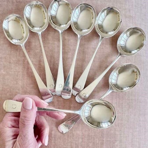 Classic silver plated soup spoons by Garrard, London