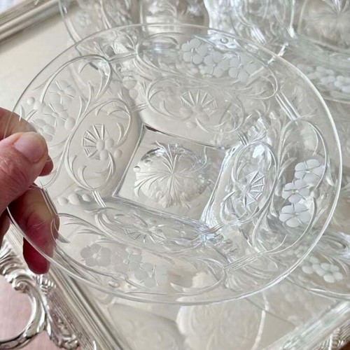 Expertly Intaglio cut Rock Crystal plates by Thomas Webb C1930s