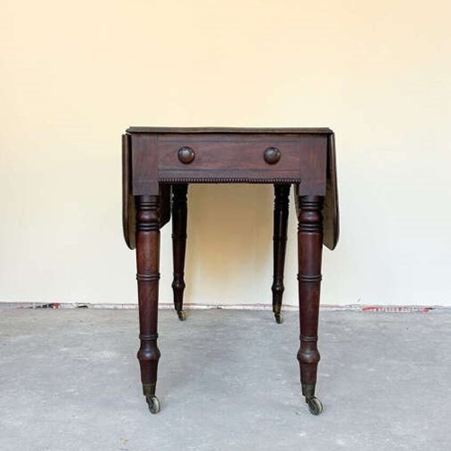 Antique 19Th C Pembroke Drop-Leaf Table With Brass Castors & Bead Trim