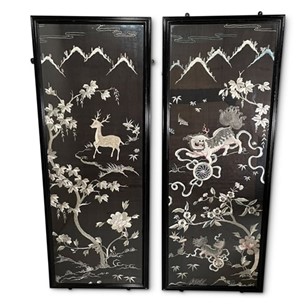 Pair Of Woven Silk Panels In Frames...