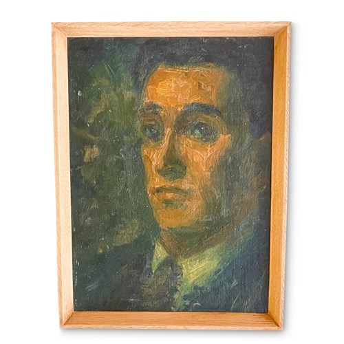 Oil On Board Portrait Of A Young Male With Tie