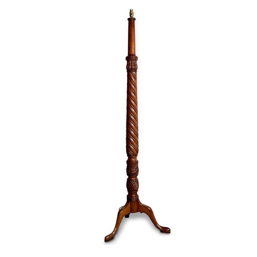 Turned And Carved Walnut Column Tripod Floor Lamp