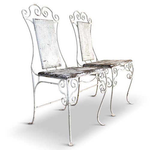 Pair Of Painted Wrought Iron Garden Chairs