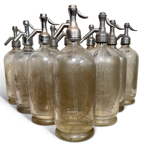 Set Of Ten Edwardian Glass Soda Syphons By J H Cuff