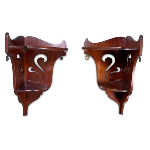 Pair Of Victorian Mahogany Pierced Fretwork Corner Shelf Brackets