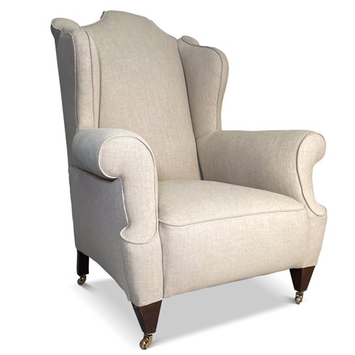 Winged Scroll Back Armchair On Square Tapering Legs